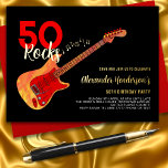 ロックンロール50th誕生日パーティブラック金ゴールド 箔招待状ポストカード<br><div class="desc">50 Rocks 50番目のバースデーパーティ招待状のロックエレキギター火の炎パターンと赤い白と金ゴールドのタイポグラフィを黒い背景に赤いピックパーソナライズされたガードアートカッコいいイラストレーションとモダン赤い。このテンプレートを使用する簡単は、ロック祝ンのロールスタイルで50への完璧な招待を作成し、ギタリスト、ミュージシャン、音楽の愛好家に最適である。ギタープレーヤーは決してギターの数が多すぎないことを教えてくれる。このカッコいいミュージカルモダン楽器デザインは、この素晴らしいミュージカル楽器の音楽エネルギーと50番目の誕生祝いをロックするための完璧な方法である。オリジナルのアートワークby artist Catherine Sweetman</div>