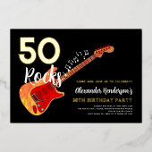ロックンロール50th誕生日パーティー金ゴールド 箔招待状 (正面)