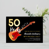 ロックンロール50th誕生日パーティー金ゴールド 箔招待状 (立ち正面)
