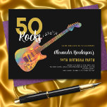 ロックンロール50th誕生日パーティー50ロックス インビテーションポストカード<br><div class="desc">50 Rocks rock and roll 50バースデーパーティ招待状でカラフルパタークールンとオレンジ色の炎ピックガードギターアートと音楽ノートのイラストレーションと黒と金ゴールドの書道のタイポグラフィを持つエレキギターとモダン一緒に。このテンプレートを使用する簡単は、ロックパーソナライズされたン祝ロスタイルで50に完璧な招待を作り出し、ギタリスト、ミュージシャン、音楽愛好家に理想的である。ギタープレーヤーは決してギターの数が多すぎないことを教えてくれる。このクールミュージカルモダン楽器デザインは、この素晴らしいミュージカル楽器の音楽エネルギーと50番目の誕生祝いをロックするための完璧な方法である。オリジナルのアートワークby artist Catherine Sweetman</div>