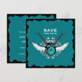 ロックンロール ウェディング セーブ・ザ・デート ブラック ティール 招待状 (正面/裏面)