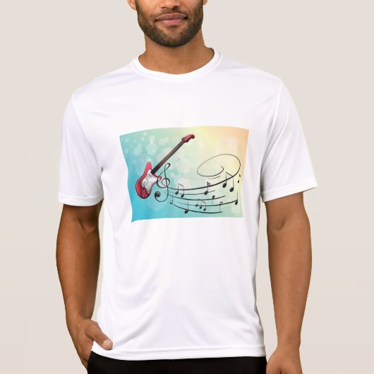 ロックンロール エレクトリックギター 渦巻く音符 Tシャツ (正面)