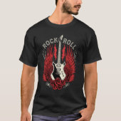 ロックンロール ギター ローズ Tシャツ (正面)