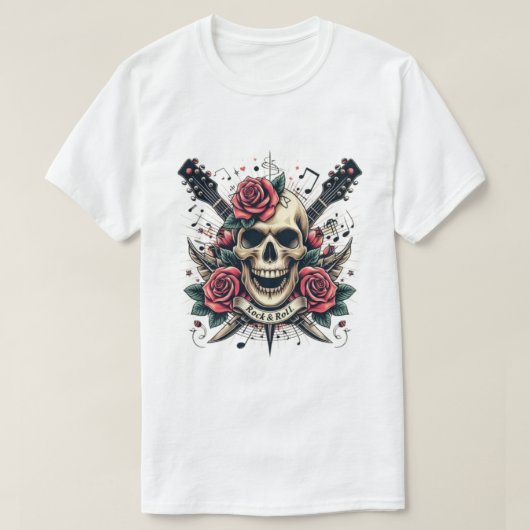 ロックンロール スカル タトゥー Tシャツ デザイン (デザイン正面)
