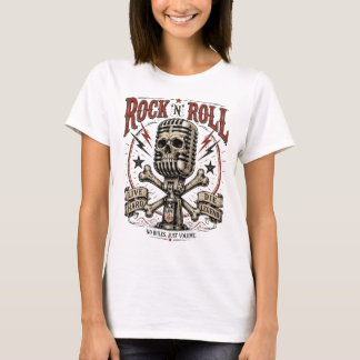 ロックンロール スカル マイクロフォン ヴィンテージ ポスター Tシャツ