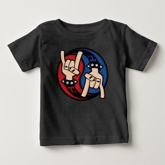 ロックンロール デビルホーンズ陰陽 ベビーTシャツ (正面)