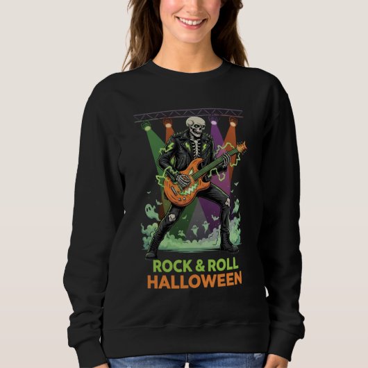 ロックンロール・ハロウィンスケルトン スウェットシャツ (正面)