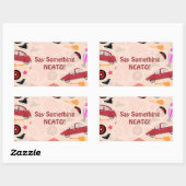 ロックンロール ピンク フィフティーズ パターン パーティータイム カスタム 長方形シール (シート)