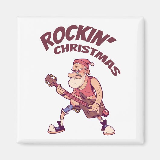 ロックン・クリスマス ギターを抱えたサンタの招待状 マグネット (正面)