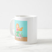 ロック上のキュートな人魚 女子のカスタムデザイン コーヒーマグカップ (正面左)