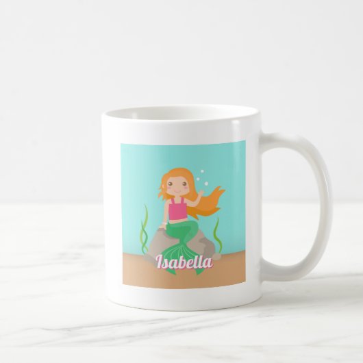 ロック上のキュートな人魚 女子のカスタムデザイン コーヒーマグカップ (右)