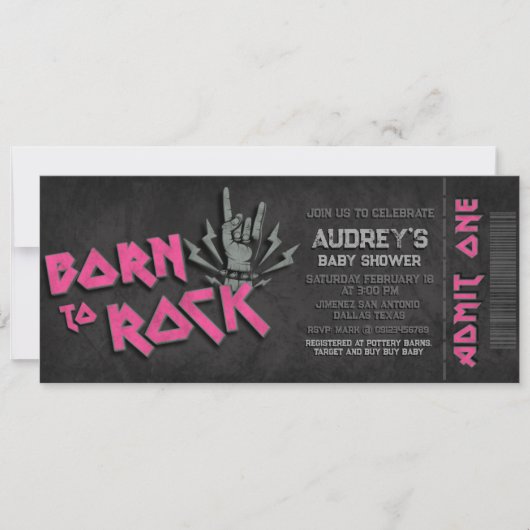 ロック生まれへ – ガールベイビーシャワーチケット招待状 招待状 (正面)
