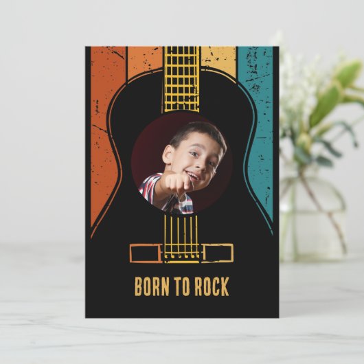 ロック生まれヴィンテージギターの誕生日招待状 招待状 (スタンド正面)