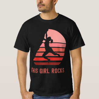 ロック登山この女の子ロックボルダリングマウンテン Tシャツ