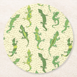ロック登山のGeckosの黄色 – シームレスなパターン。 ラウンドペーパーコースター