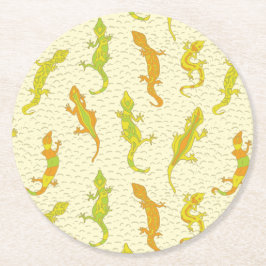 ロック登山のGeckosの黄色 – シームレスなパターン。 ラウンドペーパーコースター