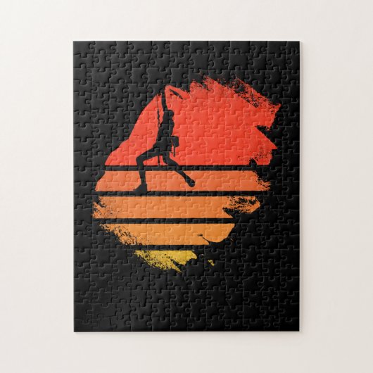 ロック登山サンセットボーダリング女性の登山者のgif ジグソーパズル (縦)