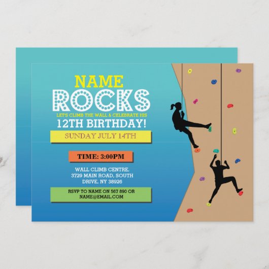 ロック登山バースデーパーティー登山ウォール招待状 招待状 (正面/裏面)