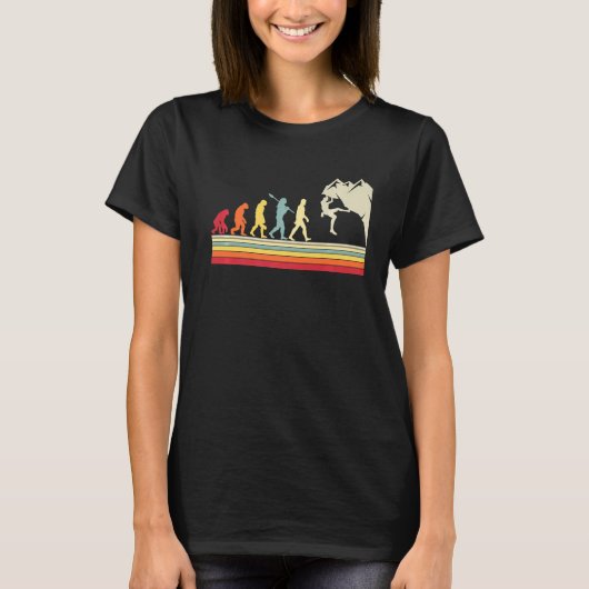 ロック登山ヒト進化ヴィンテージクライマー Tシャツ (正面)