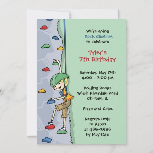 ロック登山ボーイブロンドヘアーバースデーパーティーウォール 招待状 (正面)
