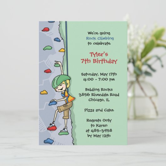 ロック登山ボーイブロンドヘアーバースデーパーティーウォール 招待状 (スタンド正面)