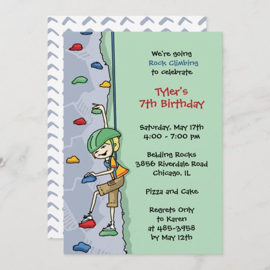 ロック登山ボーイブロンドヘアーバースデーパーティーウォール 招待状 (正面/裏面)