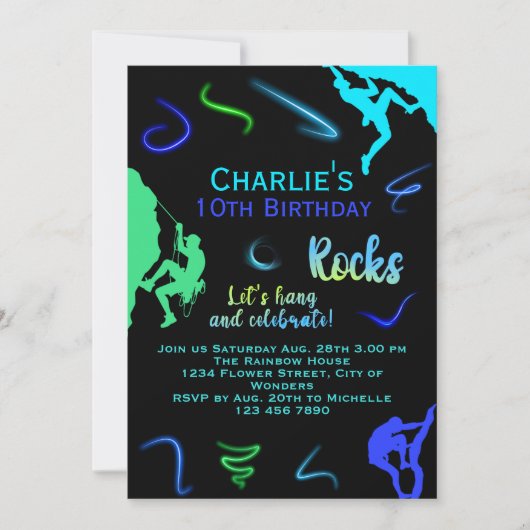 ロック登山誕生日招待状ボーイインドアパーティー 招待状 (正面)