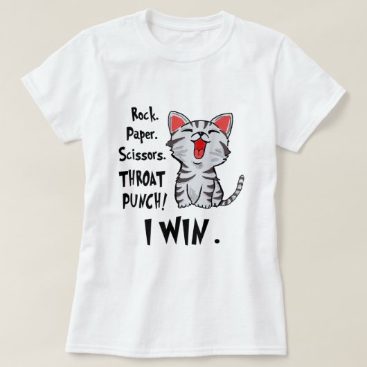 ロック紙はさみ喉パンチI勝ち猫おもしろい Tシャツ (デザイン正面)