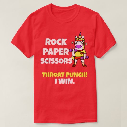ロック紙ハサミ喉パンチI勝ちユニコーン Tシャツ (デザイン正面)