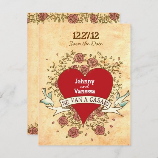 ロック結婚とロスペインのールの日付を保存 案内ポストカード (正面/裏面)