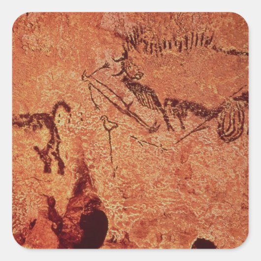 ロック絵画の狩りシーン、紀元前17000年 スクエアシール (正面)