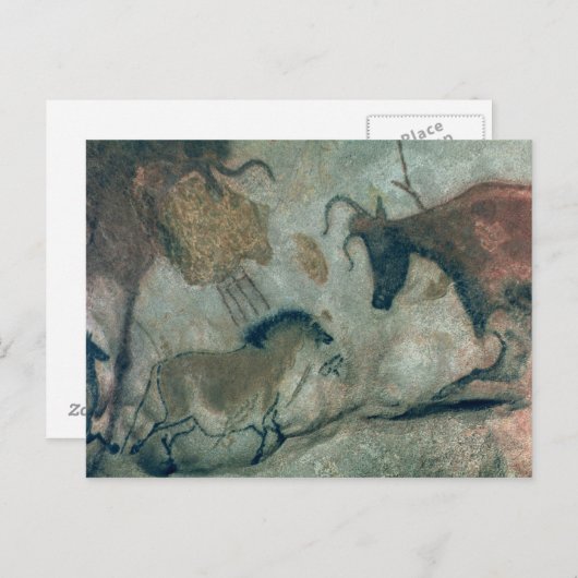 ロック絵画は馬と牛を示している， c.17000 B ポストカード (正面/裏面)