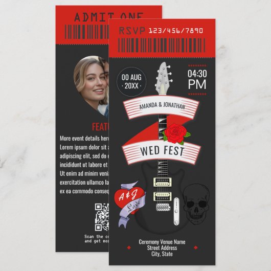 ロック転が結婚のチケットカスタム招待状 招待状 (正面/裏面)