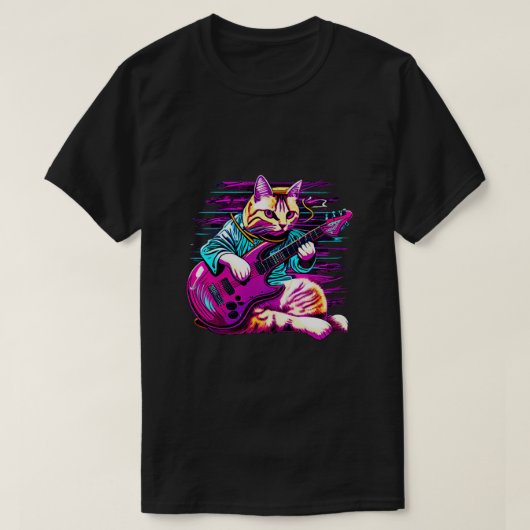 ロック遊キャットおもしろいギター猫(14) Tシャツ (デザイン正面)
