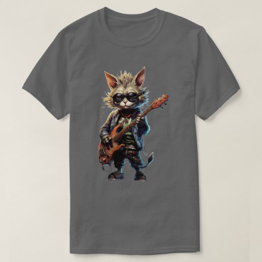 ロック遊キャットおもしろいギター猫(1) Tシャツ (デザイン正面)