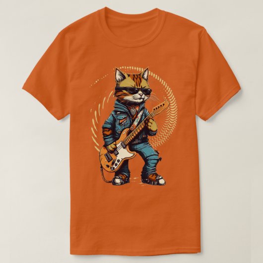 ロック遊キャットおもしろいギター猫(21) Tシャツ (デザイン正面)