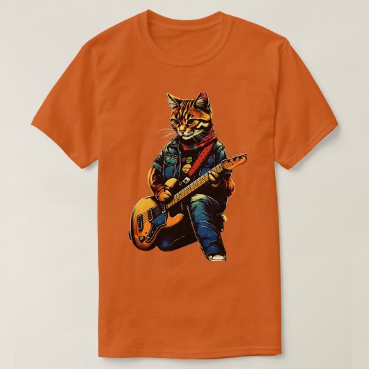 ロック遊キャットおもしろいギター猫(24) Tシャツ (デザイン正面)