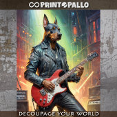 ロック遊ステージのドベルマン犬のギター – 薄葉紙