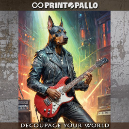 ロック遊ステージのドベルマン犬のギター –  薄葉紙