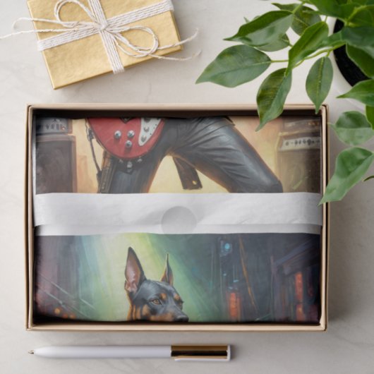 ロック遊ステージのドベルマン犬のギター – 薄葉紙 (ギフト)