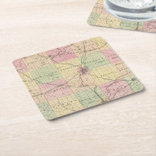 ロック郡、ウィスコンシンの州の地図 スクエアペーパーコースター (アングル)