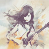 ロック音楽の雰囲気を持つ女の子 シール (正面)