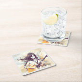 ロック音楽の雰囲気を持つ女の子 スクエアペーパーコースター (インサイチュ)