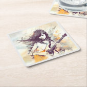 ロック音楽の雰囲気を持つ女の子 スクエアペーパーコースター (アングル)