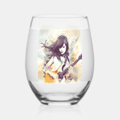 ロック音楽の雰囲気を持つ女の子 ステムなしワイングラス (裏面)