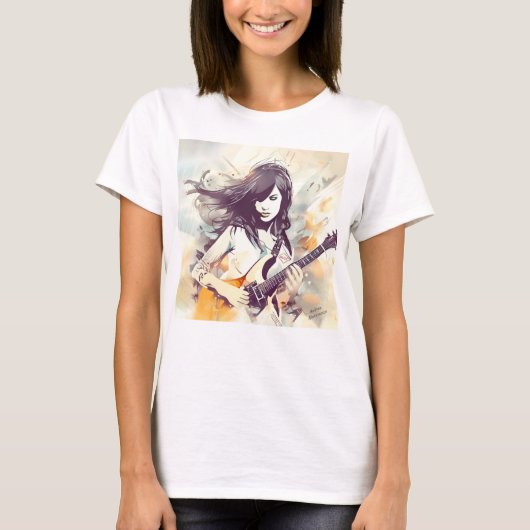 ロック音楽の雰囲気を持つ女の子 Tシャツ (正面)