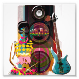 ロック音楽イラスト（ギターとスピーカー付き） フォトプリント           