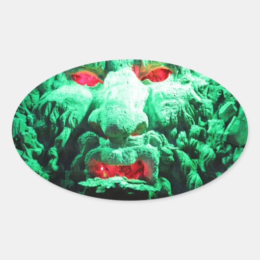 ロック顔の怖い仮面顔 楕円形シール (正面)