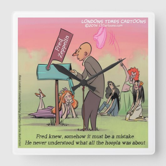 ロック・アンド・ロール・フレおもしろいッド スクエア壁時計 (正面)