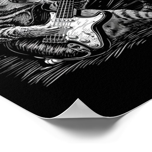 ロック&アンプ転がキャッ遊トのギタおもしろい猫グイ ポスター (角)